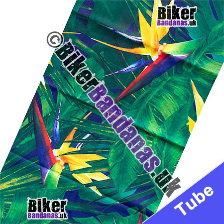 Fabric view of Lush Tropical Forest and Exotic Flowers Multifunctional Headwear / Neck Tube Bandana / Neck Warmer