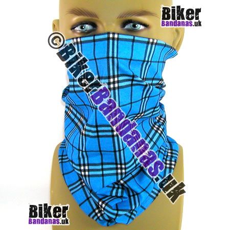 Bright Blue Tartan Check Multifunctional Headwear / Neck Tube Bandana / Neck Warmer