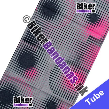 Fabric view of Pink and Grey Pin Dot Multifunctional Headwear / Neck Tube Bandana / Neck Warmer
