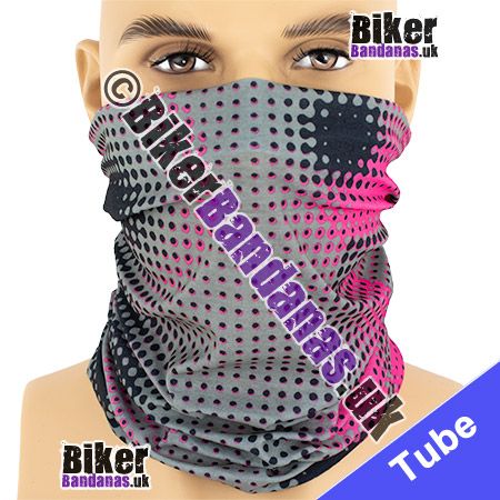 Pink and Grey Pin Dot Multifunctional Headwear / Neck Tube Bandana / Neck Warmer