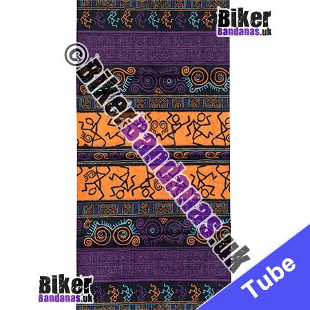 Fabric view of Aztec Purple and Orange Stripes Multifunctional Headwear / Neck Tube Bandana / Neck Warmer