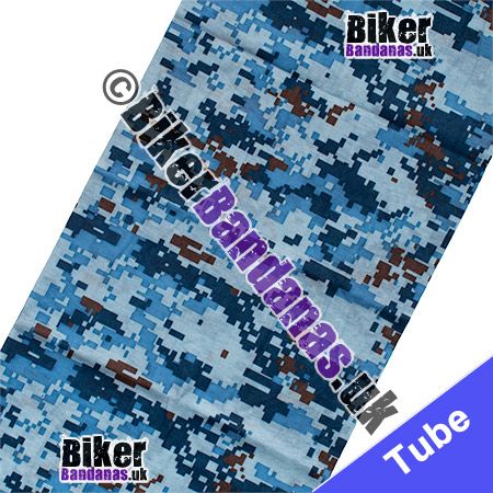 Fabric view of Blue Pixelated Digital Camouflage Multifunctional Headwear / Neck Tube Bandana / Neck Warmer