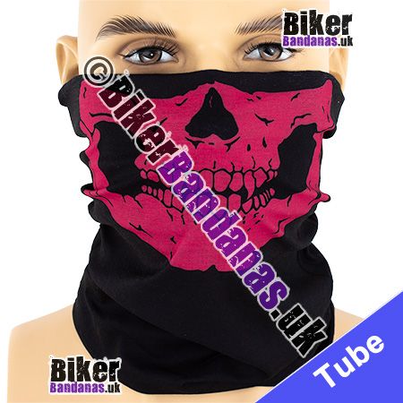 BUDGET Lifesize Pink Skull Jaw Face on Black Neck Tube Bandana / Multifunctional Headwear