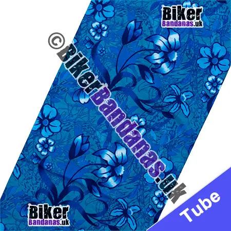 Fabric view of Blue Airbrushed Floral Flowers Neck Tube Bandana / Multifunctional Headwear / Neck Warmer